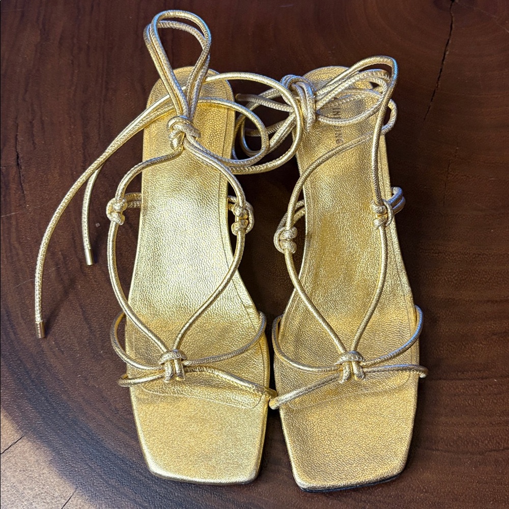 Anine Bing Graham Ankle Wrap Gold Sandals Size 38 - Picture 4 of 11